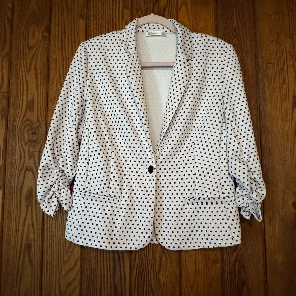 Madison White Blazer with Black Polka Dots